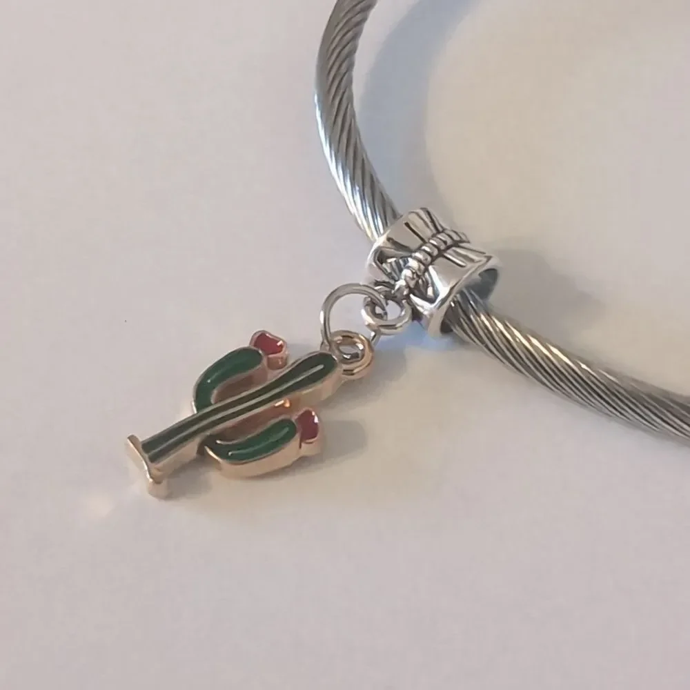 Green and Red‎ Cactus Dangle Charm for Pandora Style Bracelet